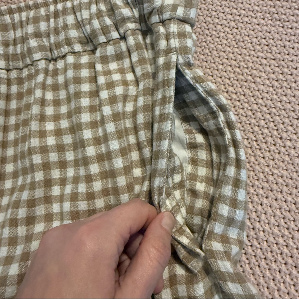 Madewell Gingham Tiered Linen Blend Maxi Skirt Tan Cream XS - Picture 7 of 11